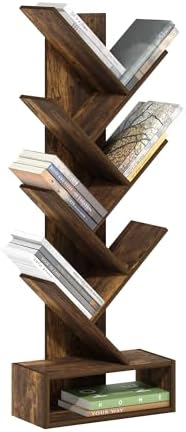 Furinno Tree Book Shelf, 7-Tier Bookshelf, Tree Bookcase with Bottom Shelf, 8.4 x 16.9 x 46.2, for Living Room, Bedroom, Home Office, Amber Pine by Furinno-FitsYourSpaceFitsYourBudget