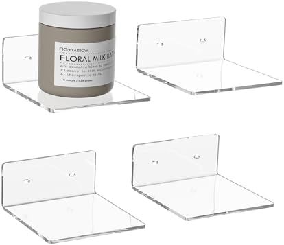 6 Inches Clear Small Wall Shelves, Acrylic Floating Shelf for Small Space, Acrylic Display Ledges for Funko Pop Figures, Home Décor, Plants, Smart Speaker, Digital Clock, 4 Pack by HEXSONHOMA