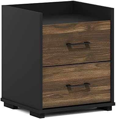 Furinno End Side Night Stand Modern Bedroom Bedside Tables Handle 2 Chest Nightstand, 1-Pack Drawer, Columbia Walnut/Black - Image 7