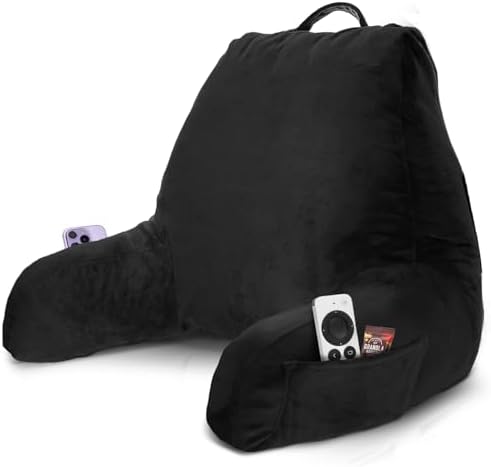 Nestl Reading Pillow for Bed, Back Pillow for Sitting Up in Bed, Black | 18” Backrest Pillow with Arms, Adjustable Support, Shredded Memory Foam Fill, OEKO-TEX, College Dorm Essentials for Adults by Nestl