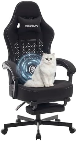 Gaming Chair Breathable Fabric with Pocket Spring Cushion, Wide and High Ergonomic Office Chair with Headrest, Computer Gaming Chair with Footrest for Adult and Teen (Black Fabric) by KslysutyFurniture