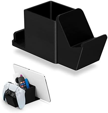 Desk Organizer with Game Controller Holder, Tablet Stand for iPads/iPhones, TV Remote & Pen Storage, Reduce Desktop Clutter, Have All Your Side Table Items in One Space (Black) by Brainwavz