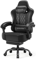 GTPLAYER Big and Tall Gaming Chair with Footrest, Ergonomic Office Desk Chair with 4.4in Thick Cushion and Wide Wingless Seat, Comfortable Leather Computer Chair, Predator Series, Black with Trim by GTPLAYER