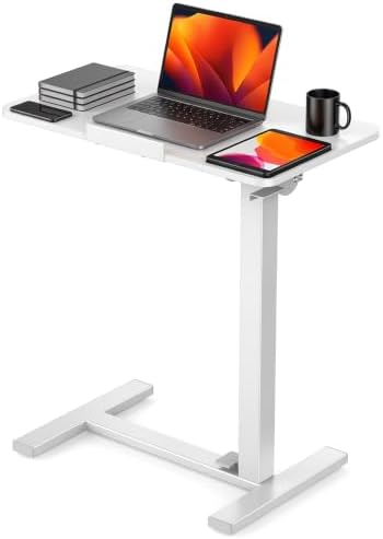 DUMOS Overbed Table with Wheels, Height-Adjustable Bedside Table, White by DumosLifestyle