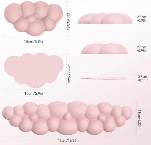 TECKNET Cloud Keyboard Wrist Rest Set, Cloud Wrist Rest with Non-Slip Base, PU Leather Wrist Pad for Keyboard with Ergonomic Memory Foam for Computer Laptop Office Gaming and Pain Relief, Light Pink - Image 2