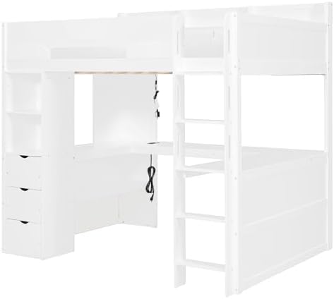 Merax Full Size Wood Gaming Loft Bed with U-Shaped Desk, Lights & USB Ports - Image 6