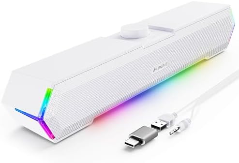 LENRUE G11 Computer Speakers for Desktop, Touch Lights PC Speakers with Surge Clear Sound, USB C/USB Powered for Computer Desktop PC Laptop Monitor (White) by LENRUE