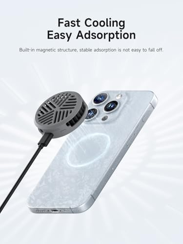 Hagibis Magnetic Cell Phone Cooler Ultrathin Cooling Fan Portable Lightweight Mobile Phone Radiator for iPhone 17 16 15 Pro Max, MagSafe Series, iPad Pro, Android, Tablet (Grey) - Image 4