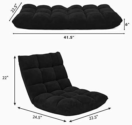 COSTWAY Adjustable Gaming Chair, Video Gaming Chairs with Back Support, Alloy Steel Frame, Soft Coral Fleece, Lazy Sofa Lounge for Reading Living Room Recliner for Adults Kids, Black - Image 3