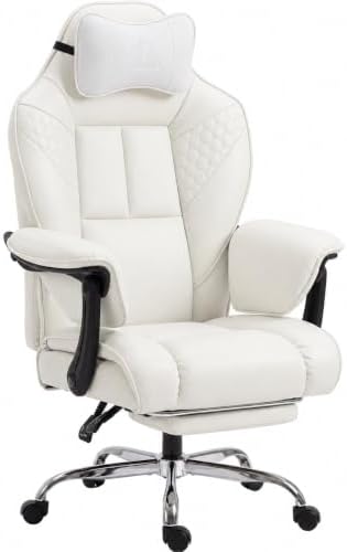 Dowinx Big and Tall Gaming Chair with Footrest for Home Office 500LBS White | High Back Leather Office Chair, Extra-Wide & Thick-Padded Seat Cushion with Ergonomic Lumbar Support and Soft Linkage Armrest by Dowinx