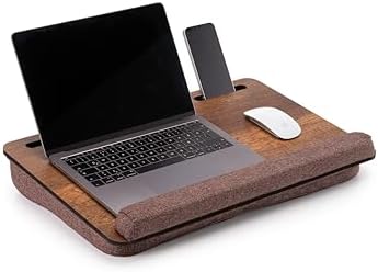 Vigo Wood Laptop Lap Desk with Cushion for Bed, Portable Home Office Tray Fits up to 17.3 Inch, Built-in Phone and Tablet Holder (Walnut & Brown) by VigoWood