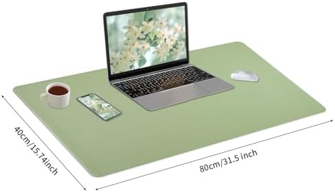 Light Green Desk Mat with Stitched Edges, Large Mouse Pad, Non-Slip Desk Protector Mat, Leather Desk Blotter, Waterproof Desk Pad for Office Home Decor(31.5×15.7 Inches) - Image 3