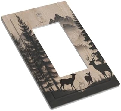 Decorative Outlet Covers Rustic Black Deer Elk Brown Wood Board Pine Tree 1 Gang Rocker Light Switch Covers Single Gfci Wall Plate Electrical Receptacle Switchplate Plug Faceplate Decor - Image 3
