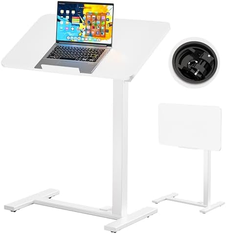 BIZUM Mobile Standing Desk Laptop Desk Pneumatic with Wheels 180° Tilt Top Hospital Bed Table Portable Rolling Cart Foldable Bedside Table for Hospital&Home Use, White by Unknown
