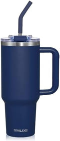 40 oz Tumbler with Handle and Straw Lid,Insulated Reusable Stainless Steel Water Bottle Travel Mug，Cupholder Friendly Double Wall Vacuum Sealed Cup (Navy) by smlixe
