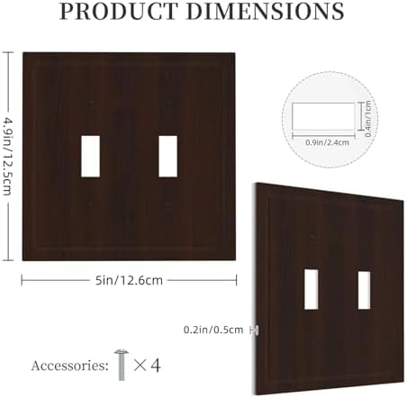 Decorative Light Switch Cover Plate Rustic Vintage Dark Brown Wood Grain 2 Gang Switch Plate Covers Double Toggle Wall Plate Dual Device Electrical Switchplate Dimmer Faceplate Farmhouse - Image 5