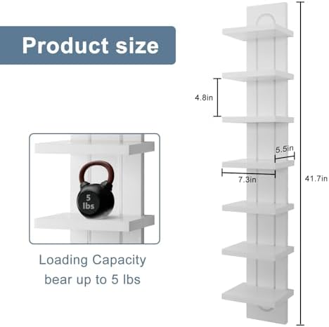 U-Shaped 7-Tier Compact Narrow RGB Light Wall Shelf Unit, White - Image 2