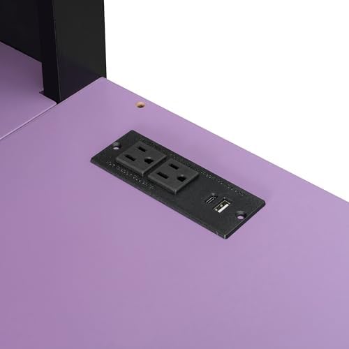Merax Full Size Loft Bed with Desk and Storage Shelves, Gaming Loft Bed Frame with USB Charging Station and Curtains, Space Saving Loft Bed for Teens Bedroom, Purple + Black - Image 5