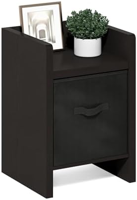 Furinno Viola Side Table, End Table with Storage Bin, Dark Oak by Furinno-FitsYourSpaceFitsYourBudget
