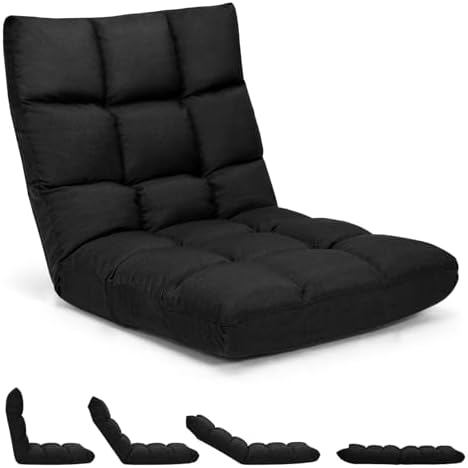 ERGOMASTER Video Gaming Floor Chair with Adjustable 14-Position Memory Foam, Folding Floor Sofa Chair Lounger Folding Sleeper Bed Couch Recliner, Lazy Lounger for TV, Reading, Relaxing Black by ERGOMASTER