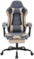 Gaming Desk Chair for Adults, Ergonomic Gaming Chair (Beige+Blue) | with Footrest & Headrest and Lumbar Support, Leather Material Height Adjustable computer Video Game Chairs by Majnesvon