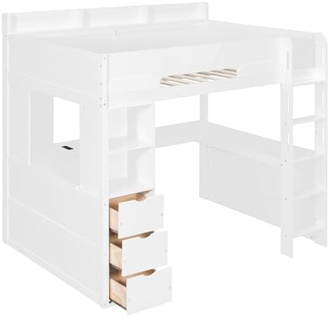 Merax Full Size Wood Gaming Loft Bed with U-Shaped Desk, Lights & USB Ports - Image 7