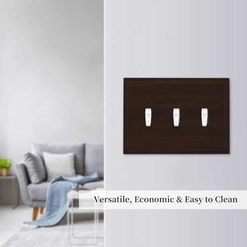 Decorative Light Switch Cover Plate Rustic Vintage Dark Brown Wood Grain 3 Gang Wall Plate Triple Toggle Switch Plate Covers 3 Hole Electrical Switchplate Dimmer Faceplate for Farmhouse Decor - Image 7