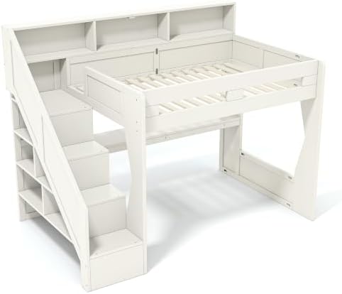 KEIKI Full Size Gaming Loft Bed with Storage Stairs, LED Lights & Desk - Image 4