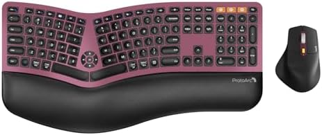 ProtoArc EKM01 Plus Wireless Ergonomic Keyboard Mouse Combo - Wine Red by ProtoArc