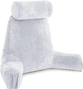 Husband Pillow Medium Reading Pillow with Arms - 23" Backrest for Sitting Up in Bed - Firm Support Bed Rest Pillow for Adults, Neck Roll, Removable Cover - TV, Reading, Lounging - Light Grey by HusbandPillow