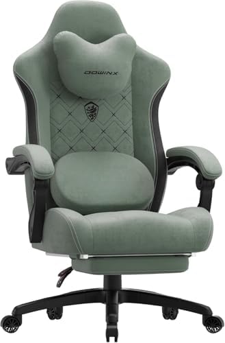 Dowinx Gaming Chair with Heated Massage Lumbar Support,Big and Tall Fabric Gaming Chairs for Adults with Footrest, Ergonomic Computer Game Chair with Poket Spring Cushions, 350lbs, Green by Dowinx
