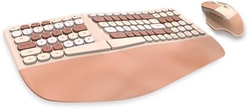Wireless Ergonomic Keyboard and Mouse Combo with PU Wrist Rest, Carpal Tunnel Keyboard, 2.4G Colorful Split Ergo Keyboard, Comfortable Natural Typing, Compatible with PC/Laptop (Milk Tea) - Image 2