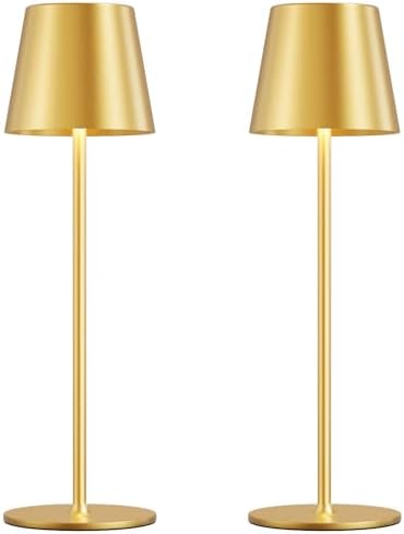 Cordless Table Lamp Rechargeable Gold - KK 2 Pack 5000mAH Battery Operated Lamp for Dining Table, 3 Color Stepless Dimming Wireless Lamp for Counter, Outdoor Patio, Touch Control, Water Repellent by KakanuoLightings