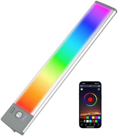 LEPOTEC 1 Pcs RGB LED Wall Lights,Wall Sconces Lamp with App Remote Control,Gaming Light Bar,Under Cabinet Lighting with Music Sync,Rechargeable Battery Operated Night Closet Light for Living Room by Home