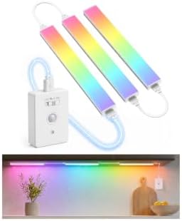 EZVALO RGB Under Cabinet Lights with Remote, Rechargeable Motion Sensor Kitchen Lights, 3-Pack 12 Inch LED Light Bars, 5000mAh Controller, Timer, Dimmable for Kitchen, Display Case, Shelf, Home Bar by EZVALO
