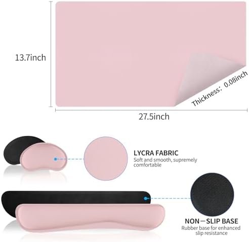 Desk Mat Set， Wrist Rest for Computer Keyboard, 3-in-1 Large Mouse Pad and Keyboard Wrist Rest Set, Non-Slip Desk Mat Protector for Office, Home(27.5×13.8 Inches, Pink) - Image 4