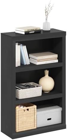 Furinno Rail Book Shelf, 3-Tier Bookshelf with Open Shelf, Bookcase with Classic Style Edges, 10 x 24.6 x 39, for Organization and Storage, for Living Room, Bedroom, Home Office, Blackwood by Furinno-FitsYourSpaceFitsYourBudget