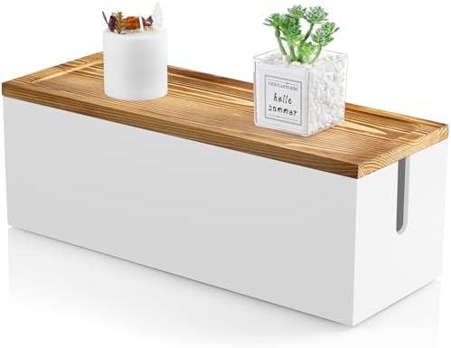 Bivvclaz Large Cable Management Box, Wooden Cord Organizer Box for Desk, Floor, Office to Hide Extension Cords Power Stripes Surge Protectors Chargers Wires, White by Bivvclaz