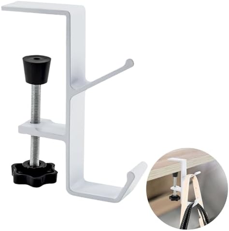Desk Mount Bag Holder Hook Clamp-On Backpack Hanger Portable Desk Mount Headphones Holder Reduce Desk Clutter for Table Desk, Under Counter (White) by Zolunu