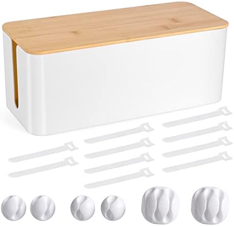 Tuwechen Cable Management Box, Wooden Style Cord Organizer Box by Tuwechen