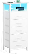 Yoobure 5 Drawers Dresser for Bedroom, Tall Nightstand with Charging Station, Fabric Dresser for Closet with Storage Shelf, Vertical Dressers Chest LED Night Stand, Bedside Table for Dorm Living Room by Yoobure