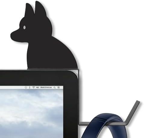Metal Dog And Cat headphone holder for monitor, shepherd, Black by Zzbakress