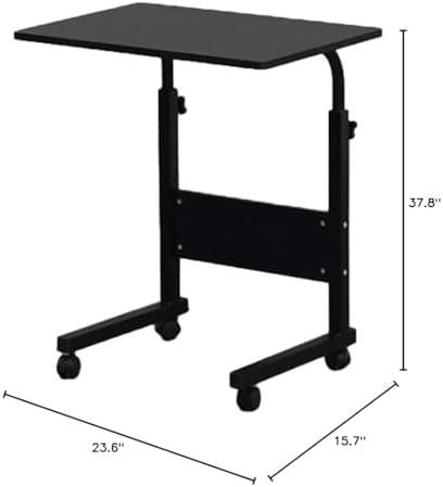 TV Tray Bed Side Table, Portable Rolling Desk Hospital Bed Laptop Table, Small Standing Desk with Wheels Adjustable Height for Sofa, Bedside, Tablet Use, Secure Non Tilt, 23.6" W, Black - Image 3