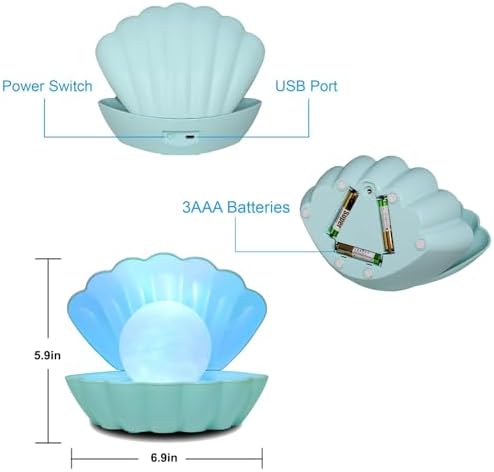 LKUA Shell Pearl Beach Themed Night Light, RGB 8 Colors Changing Mood Shell Pearl Lamps, Bedside LED Clamshell Portable Night Lights for Bar (Green) - Image 5