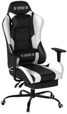 ECOTOUGE White Ergonomic PC Massage Gaming Chair with Footrest | Reclining Racing PU Leather, Swivel Rocker, Headrest, Lumbar Pillow, Office Desk Chair, Adjustable Height, Sturdy Base - Image 6