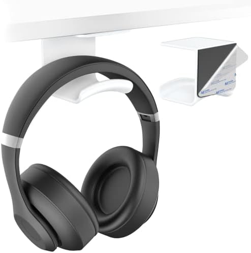 HomeMount Under Desk Headphone Hanger, Adhesive Hook, White 1 Pack by HomeMount
