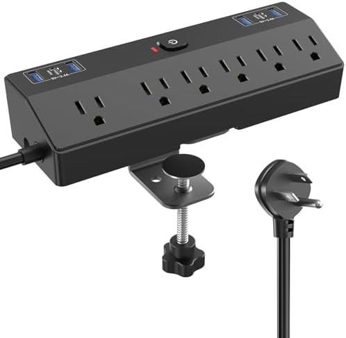Desk Clamp Power Strip 10FT, 40W Total Fast Charging Station, Black by JXGUCATpowerstrip