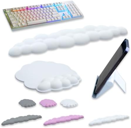 CLOUDIX - Cloud keyboard wrist rest. Set Mouse pad, phone holder, tablet holder, ergonomic cloud crist pad with memory foam. Non-Slip base for typing pain relief, home, office, laptop, gaming (WHITE). by Unknown