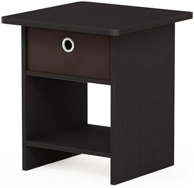 Furinno Dario End Table / Side Table / Night Stand / Bedside Table with Bin Drawer, 1-Pack, Dark Walnut - Image 5