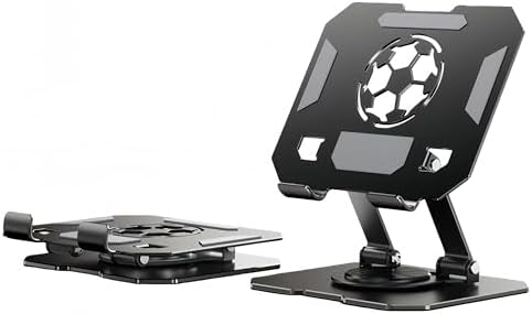 360° Rotatable Metal Tablet Stand(Backboard Soccer Cutout Design), Adjustable Folding Desktop Stand for iPad/iPhone/Switch, Universal Use for Office/Movie/Studying/Drawing/Gaming, Black by ElevateYourEverydayEngineeredforStabilityDesignedforLife